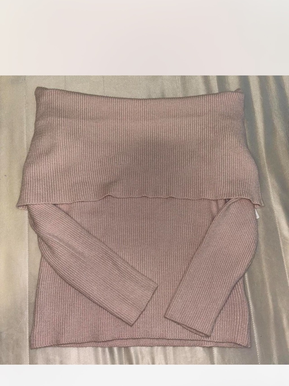 Off-Shoulder Ribbed Sweater Top - Dusty Rose